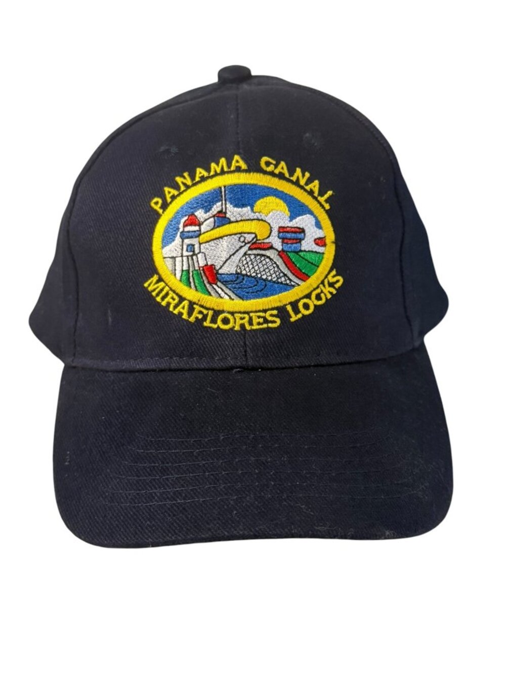 Panama Canal Miraflores Locks Embroidered Adjustable Baseball Cap Navy Blue Tour
